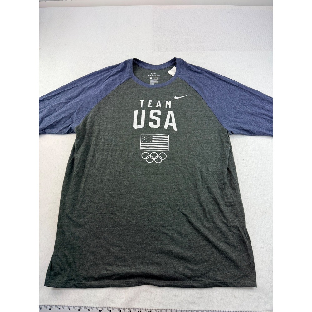 Nike Team USA Olympics Raglan T-Shirt Mens XL Grey Blue Heathered Athletic Cut